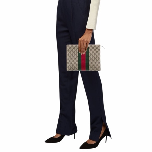 Gucci Beige Toiletry Bag with Red and Green Stripe - Picture 2 of 6